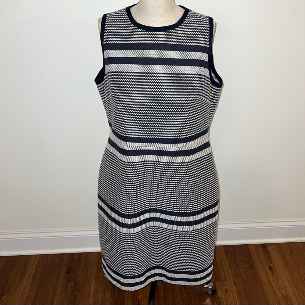 J Crew Navy Tweed Striped Sheath Dress Size 14